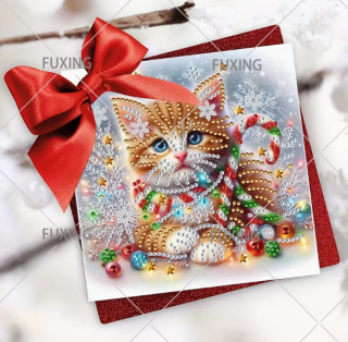 Preview: Diamond Painting 6 Stück Weihnachts-Karten-Katzen